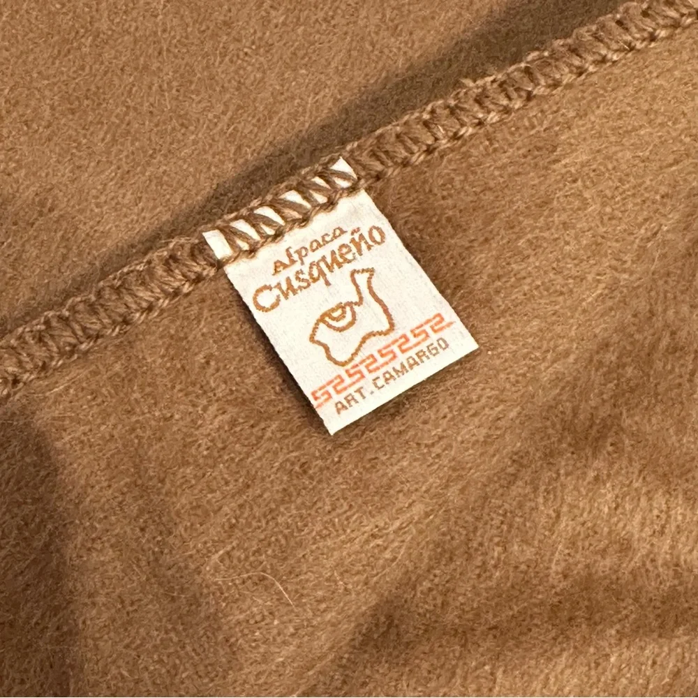 Alpaca Cusqueno Peruvian Alpaca Wool Scarf Camel Brown Fringe Made in Peru